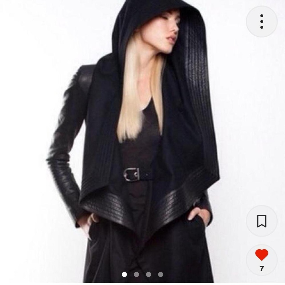 SKINGRAFT hooded wool coat with leather trim hood FW 2012 runway piece